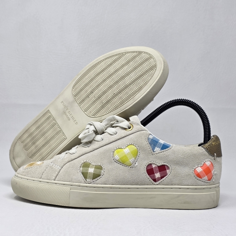 Kurt Geiger Lane Love Sneaker Low Top Lace Up Shoes Gingham Hearts Size EU 38 - Picture 1 of 10